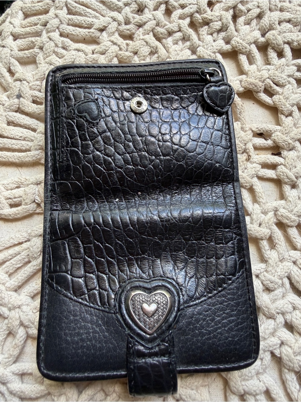 Black Croc-Texture Heart Accent Women’s Phone Wallet Brighton